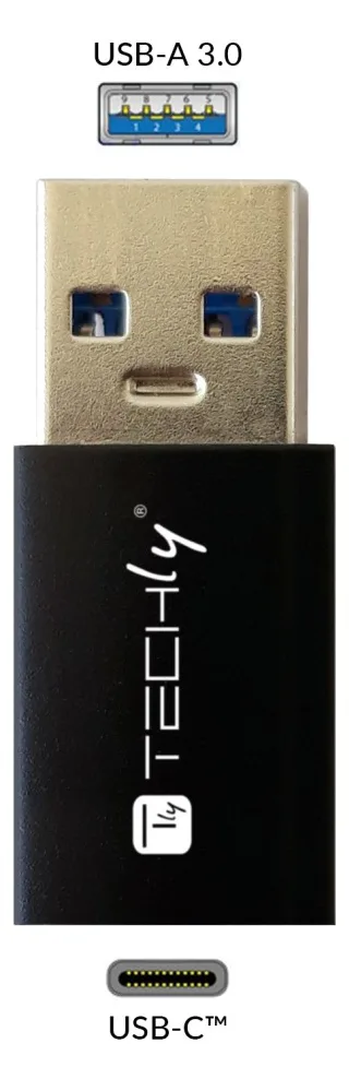 Techly Adapter USB-A M auf USB-C F, USB 3.0, schwarz - Adapter - Digital/Daten, Ansicht 5