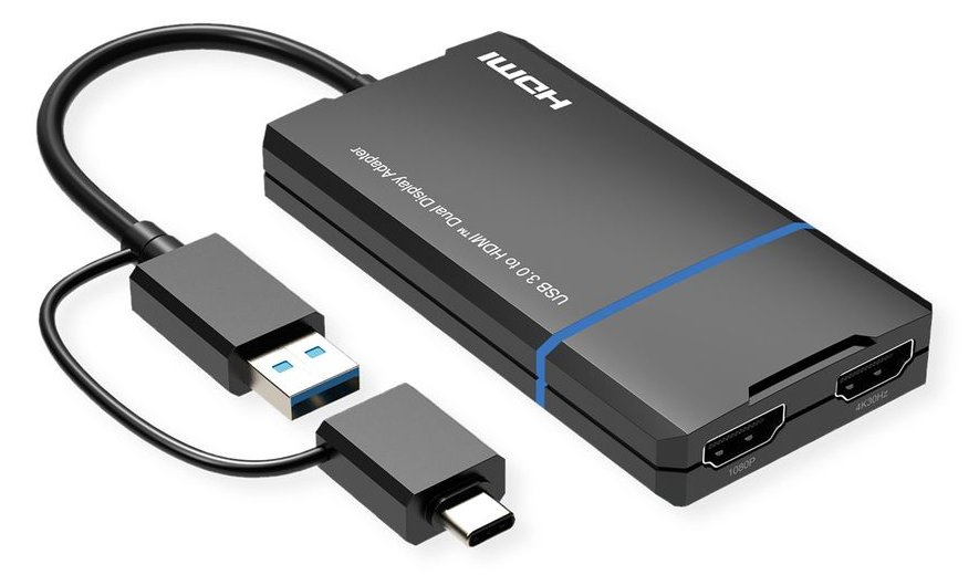 VALUE Display Adapter USB Typ A C - Dual HDMI 4K30+ 1080P ST/BU - Adapter - Digital/Daten von LumaTech