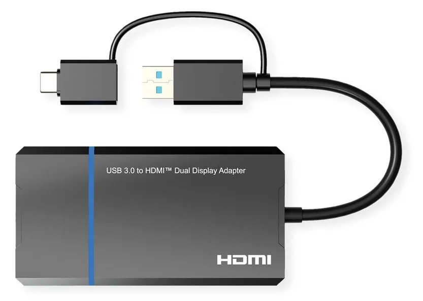 VALUE Display Adapter USB Typ A C - Dual HDMI 4K30+ 1080P ST/BU - Adapter - Digital/Daten, Ansicht 2
