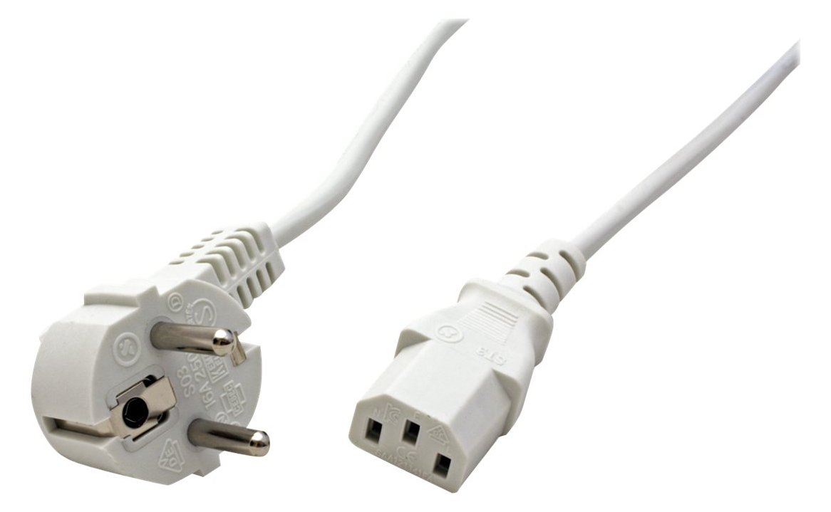 VALUE Stromkabel - CEE 7/7 gewinkelt zu IEC 60320 C13 - Weiß
