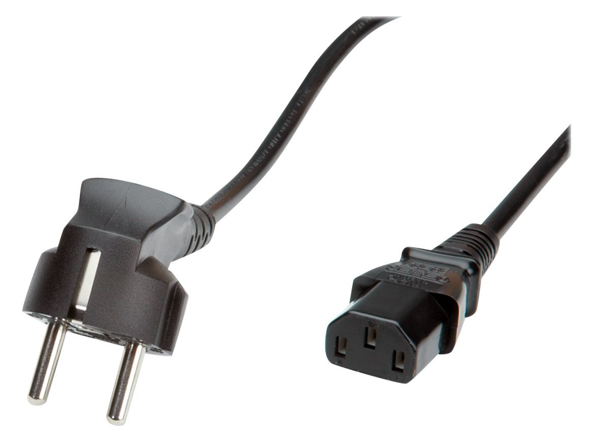 VALUE Stromkabel - CEE 7/7 gewinkelt zu IEC 60320 C13 - Schwarz