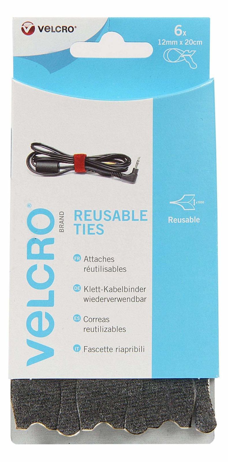 VELCRO VEL-EC60388 - Kabelbinder mit Klettverschluss - Velcro - Schwarz - 200 mm - 12 mm - 6 Stück(e) von LumaTech