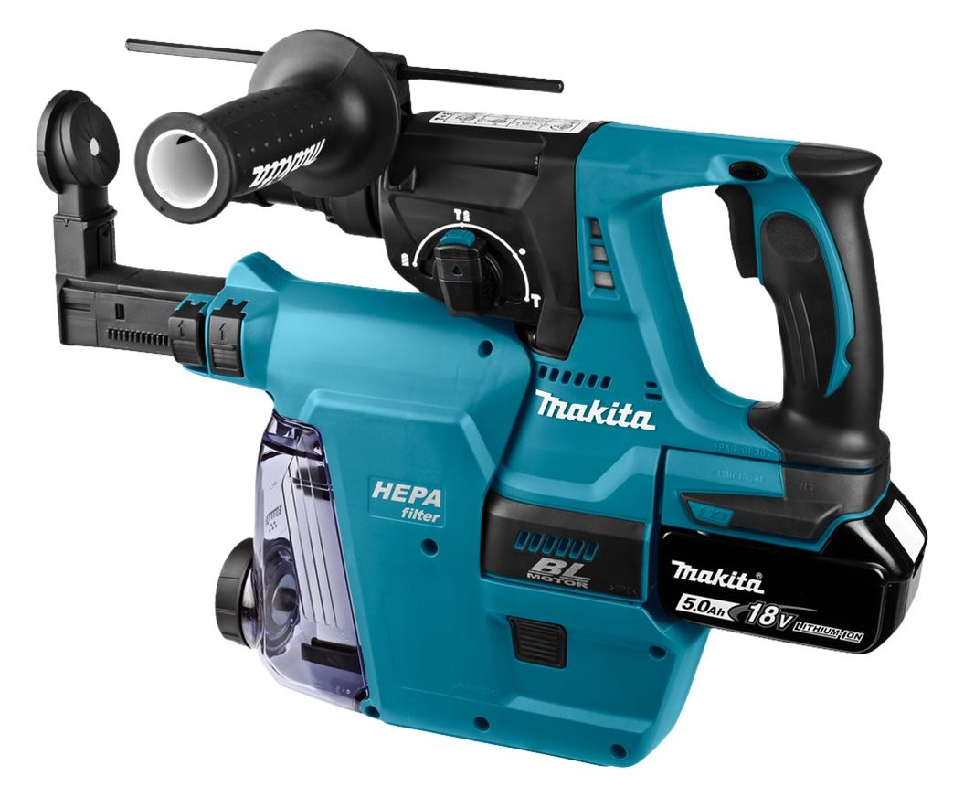 Makita DHR243RTJW Akku-Bohr-/Meißelhammer inkl. MAKPAC + 2 Akkus 5.0Ah + Absaugeinheit