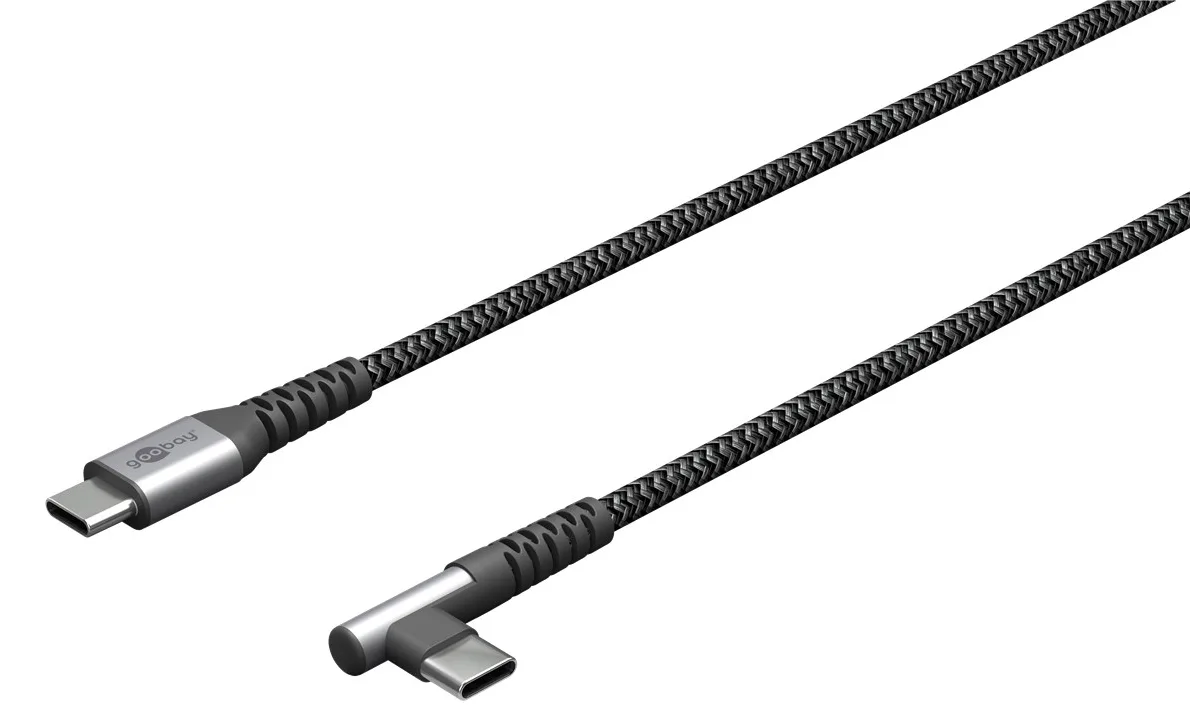 Wentronic Goobay USB-C -auf-USB-A-Textilkabel mit Metallsteckern spacegrau/silber 90° 1 m - Digital/Daten - 1 m, Ansicht 3