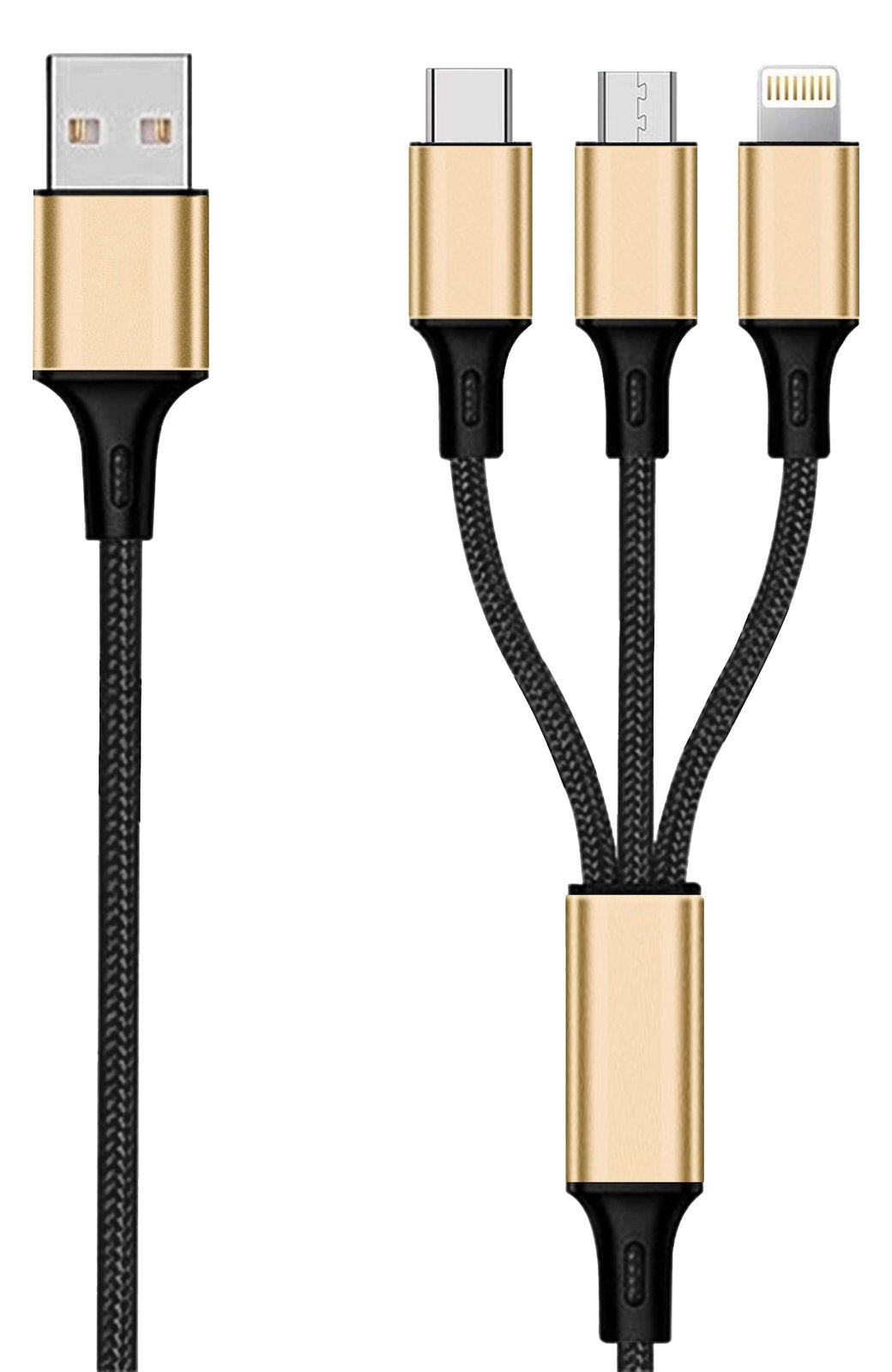 2GO 3in1 USB Ladekabel Micro-USB Apple TypeC Nylon gold - Kabel - Digital/Daten
