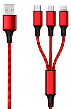 2GO 3in1 USB Ladekabel Micro-USB Apple TypeC Nylon rot - Kabel - Digital/Daten von LumaTech
