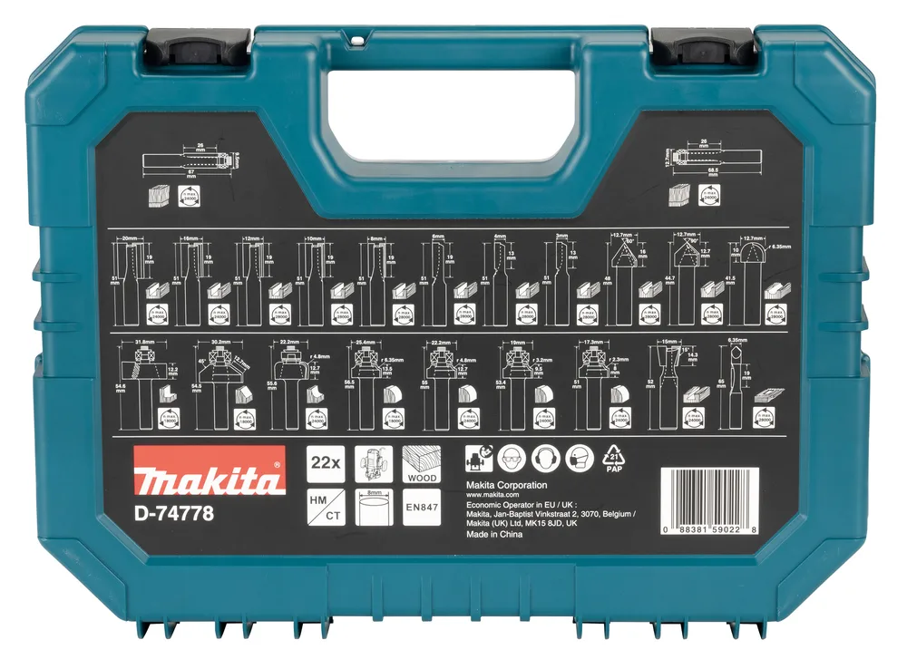 Makita Fräs-Bitsatz - für Holz - V-Groove, Dovetail, Beading, Falz, Ansicht 4