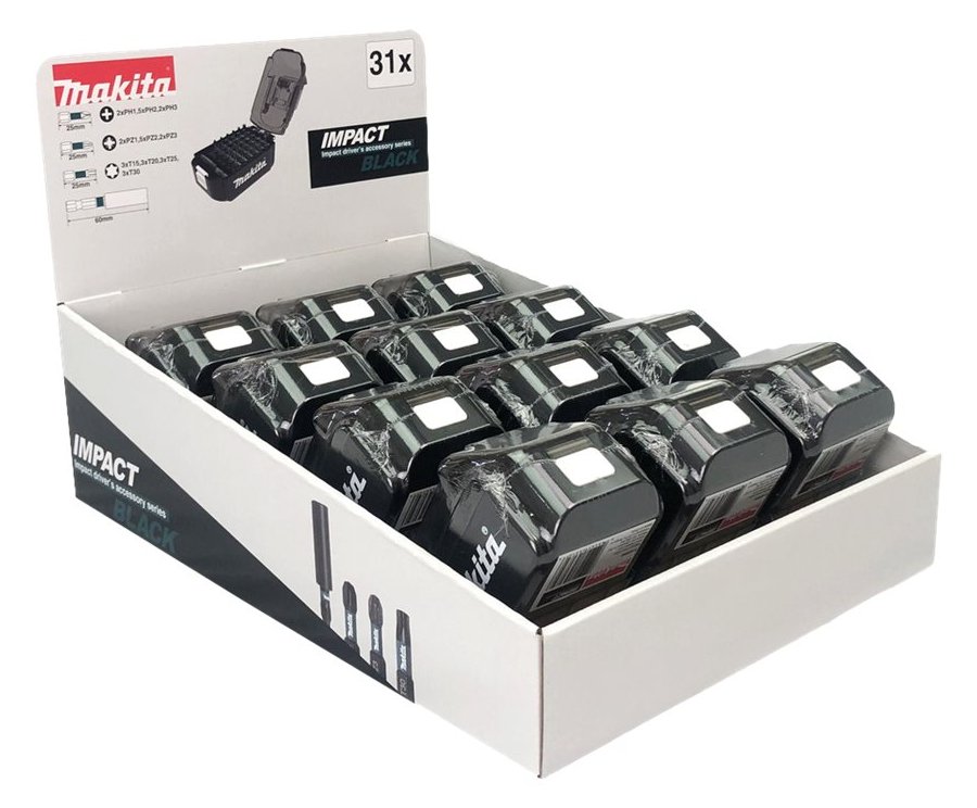 Makita Impact Black - Schlagschrauber Bitsatz - 31 Stücke - torx, phillips, pozidriv - Länge: 25 mm (Packung mit 12)