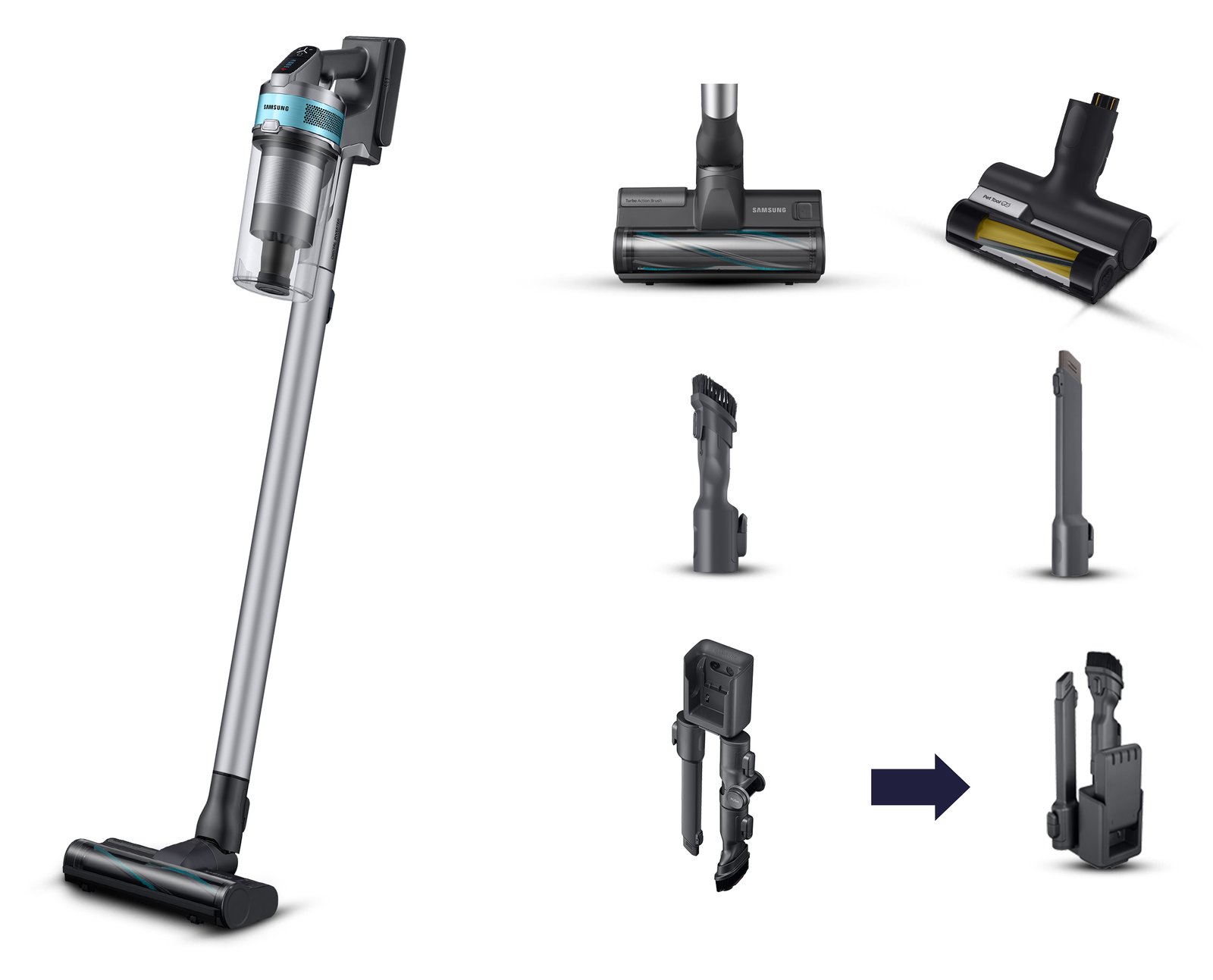 Samsung VS20B75AGR1, 2-in-1-Stabstaubsauger, Beutellos, Schwarz, Mintfarbe, Rechteckig, Trocken, Multizyklonisch