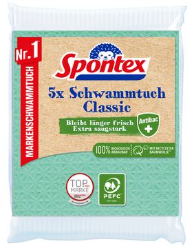 Spontex Schwammtuch Antibac PEFC - Mehrfarbig - 60 °C - 5 Stück(e) - Plastikbeutel