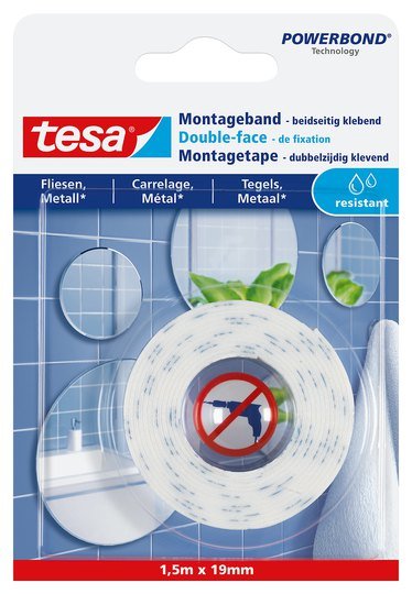 Tesa 77744-00000 - Montageband - Weiß - 1,5 m - Indoor - Glas - Metall - Kunststoff - 19 mm