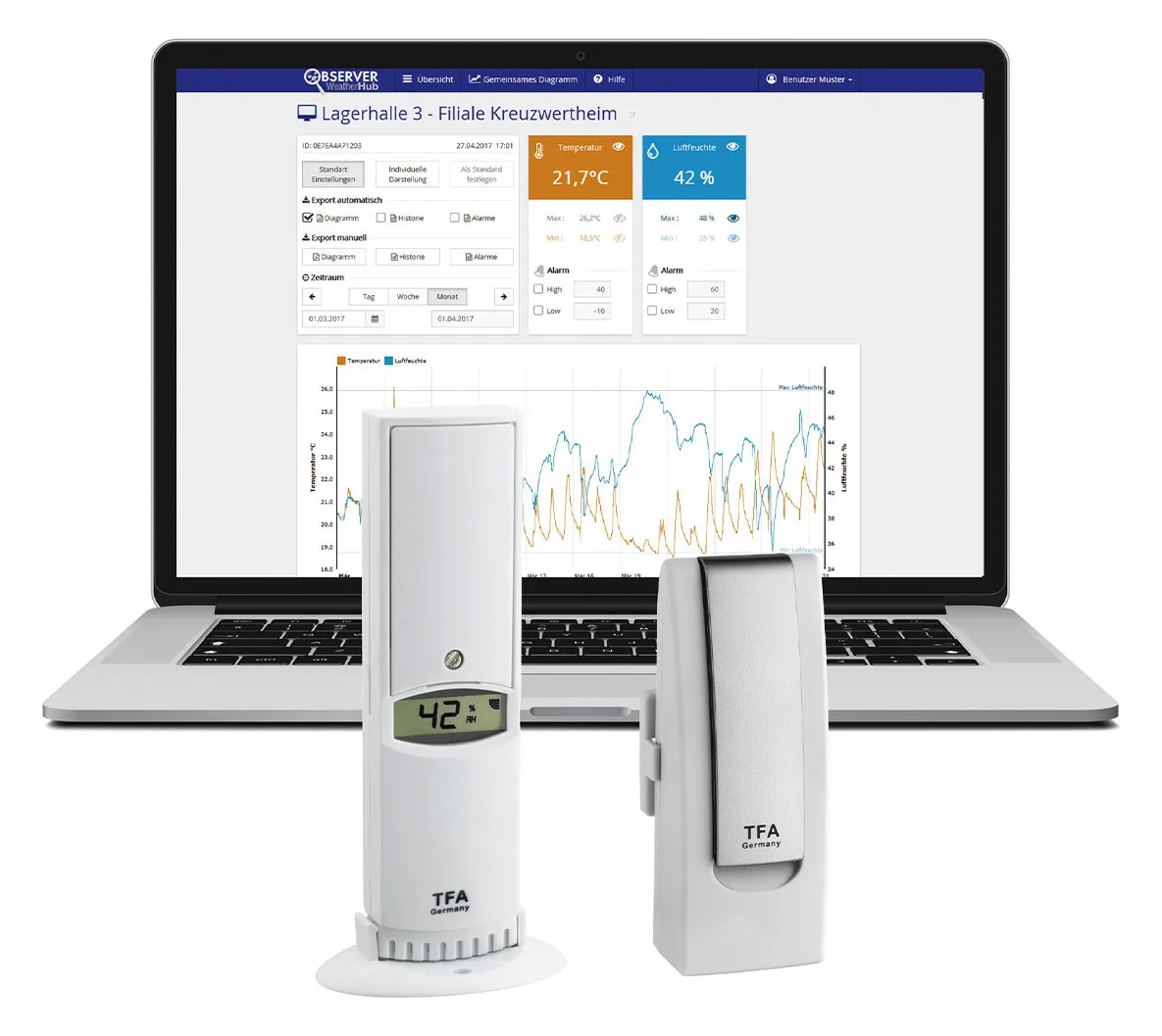 TFA WeatherHub - Feuchtigkeit - Temperatur - Kabellos - WLAN - 868 MHz - -40 - 60 °C - LCD, Ansicht 4