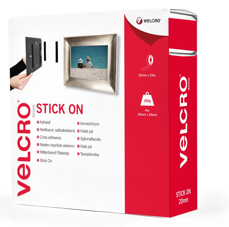 VELCRO Klettband Selbstklebend Haken & Flausch 20mm x 25m Schwarz, Ansicht 2