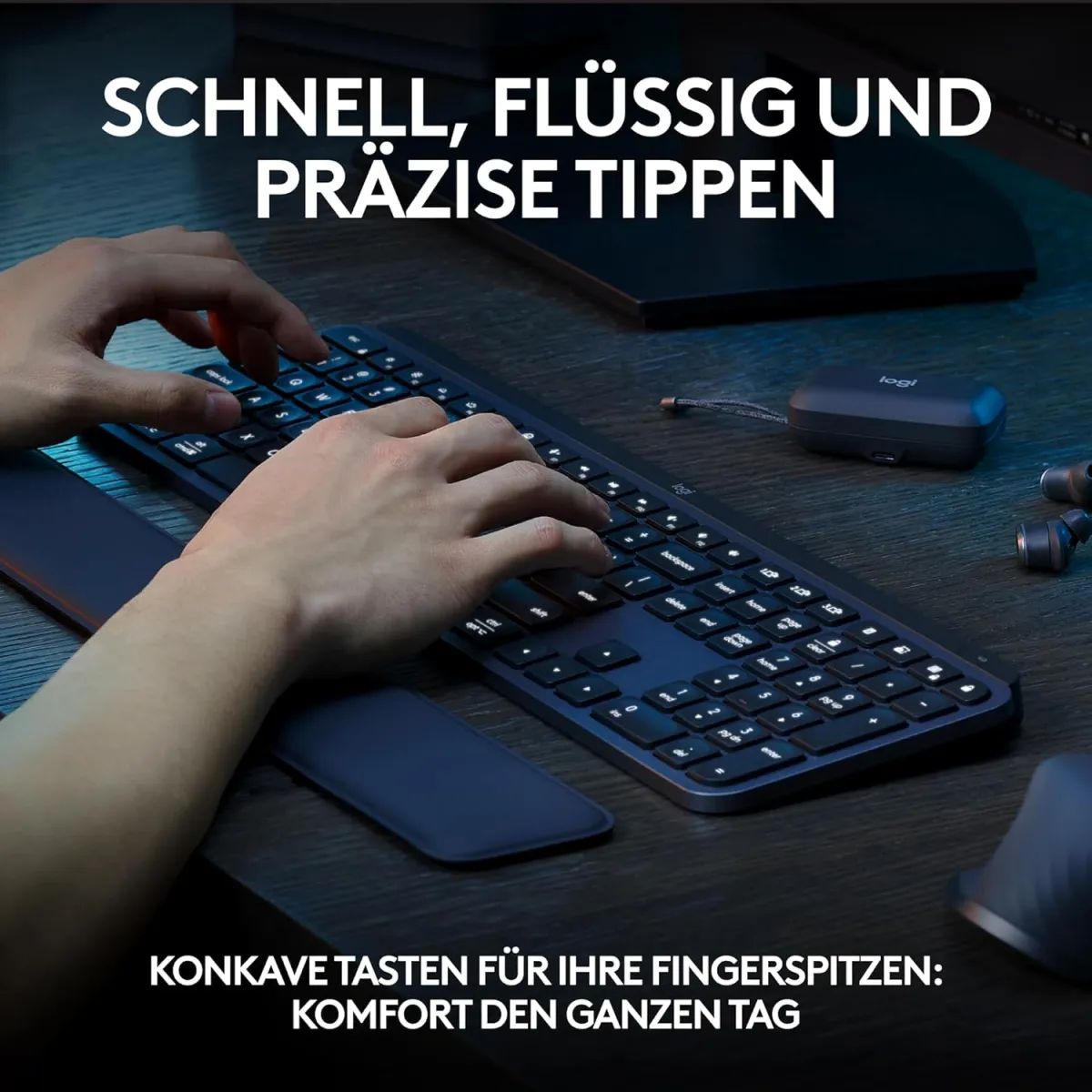 Logitech MX Keys S kabellose Tastatur, Low Profile, Fluid Quiet Typing, Programmable, Backlighting, Bluetooth, USB C Rechargeable, für Windows PC, Linux, Chrome, Mac, Deutsches QWERTZ - Grau — Bild 2