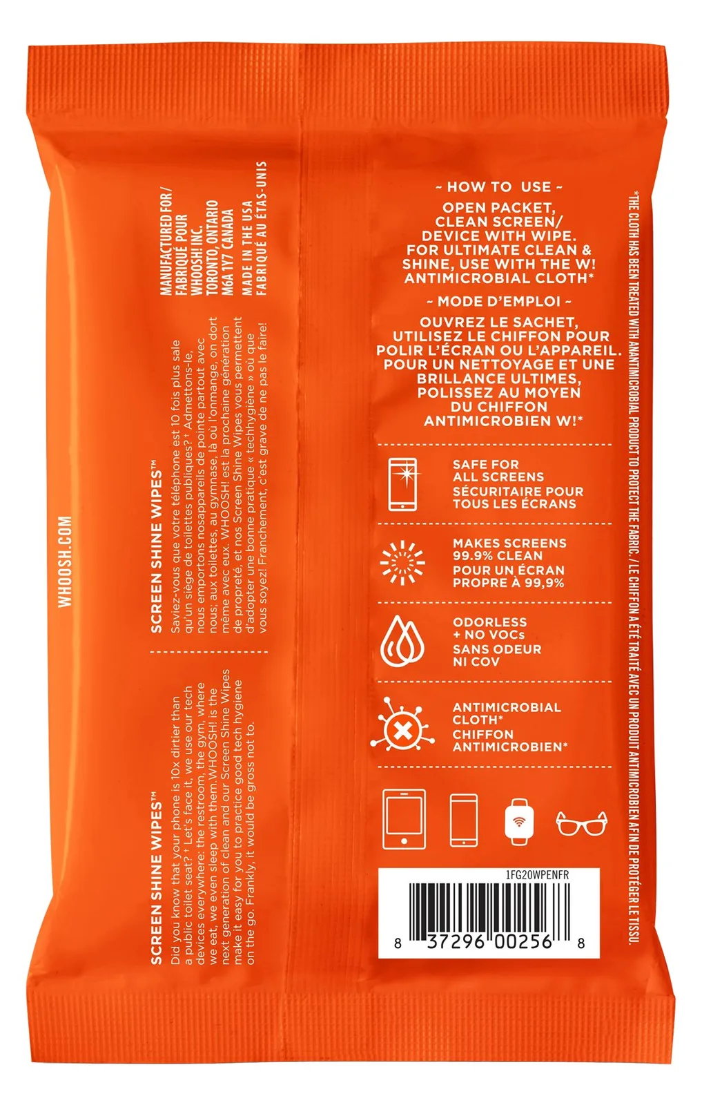 WHOOSH! Screen Shine Wipes - Geräte-Reinigungstücher - Handy/Smartphone - Orange - Universal - 101,6 mm - 76 mm, Ansicht 3