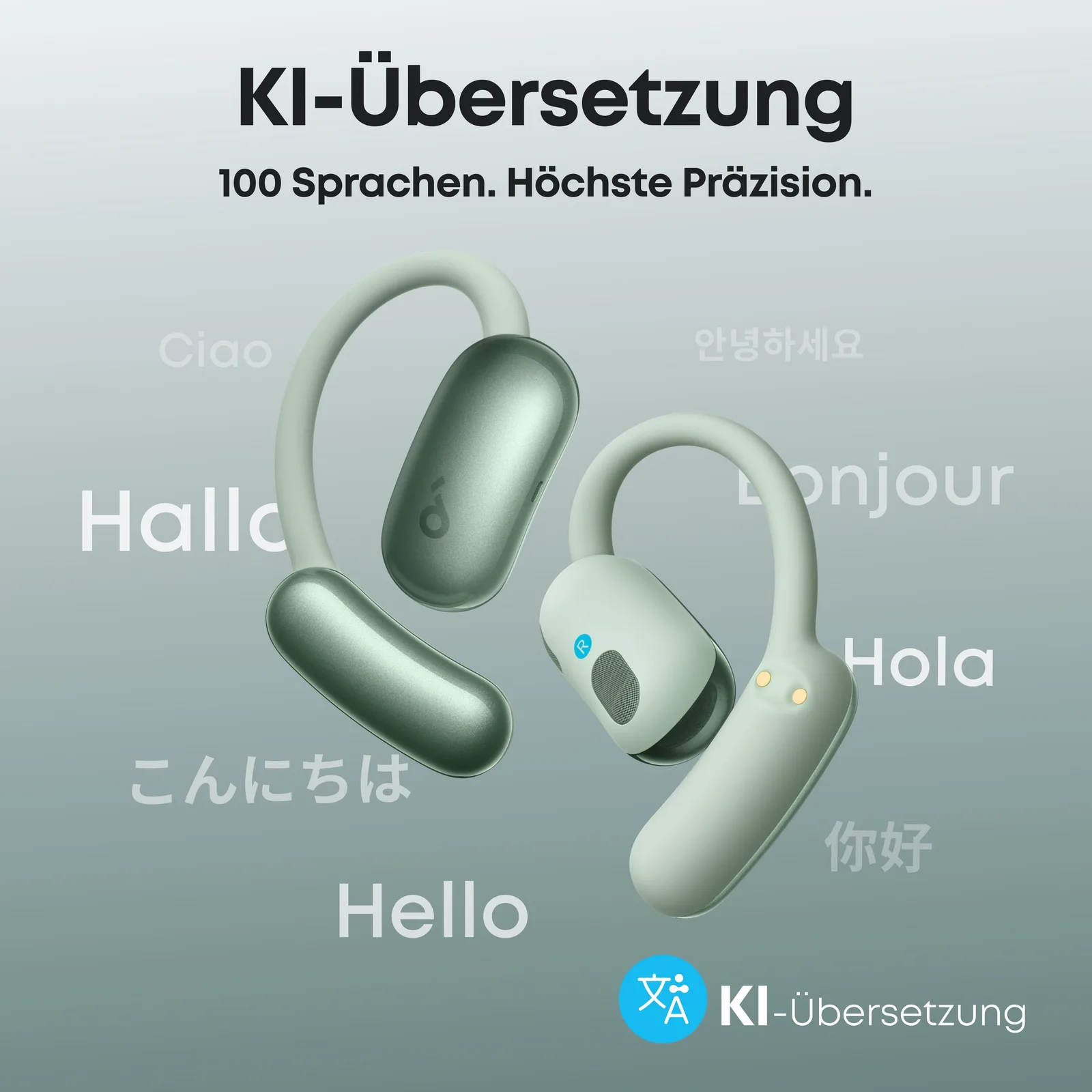 Anker Innovations Soundcore AeroFit 2 AI green Open-Ear-Kopfhörer 35 Stunden Wiedergabezeit IP55 inkl. - Kopfhörer, Ansicht 2