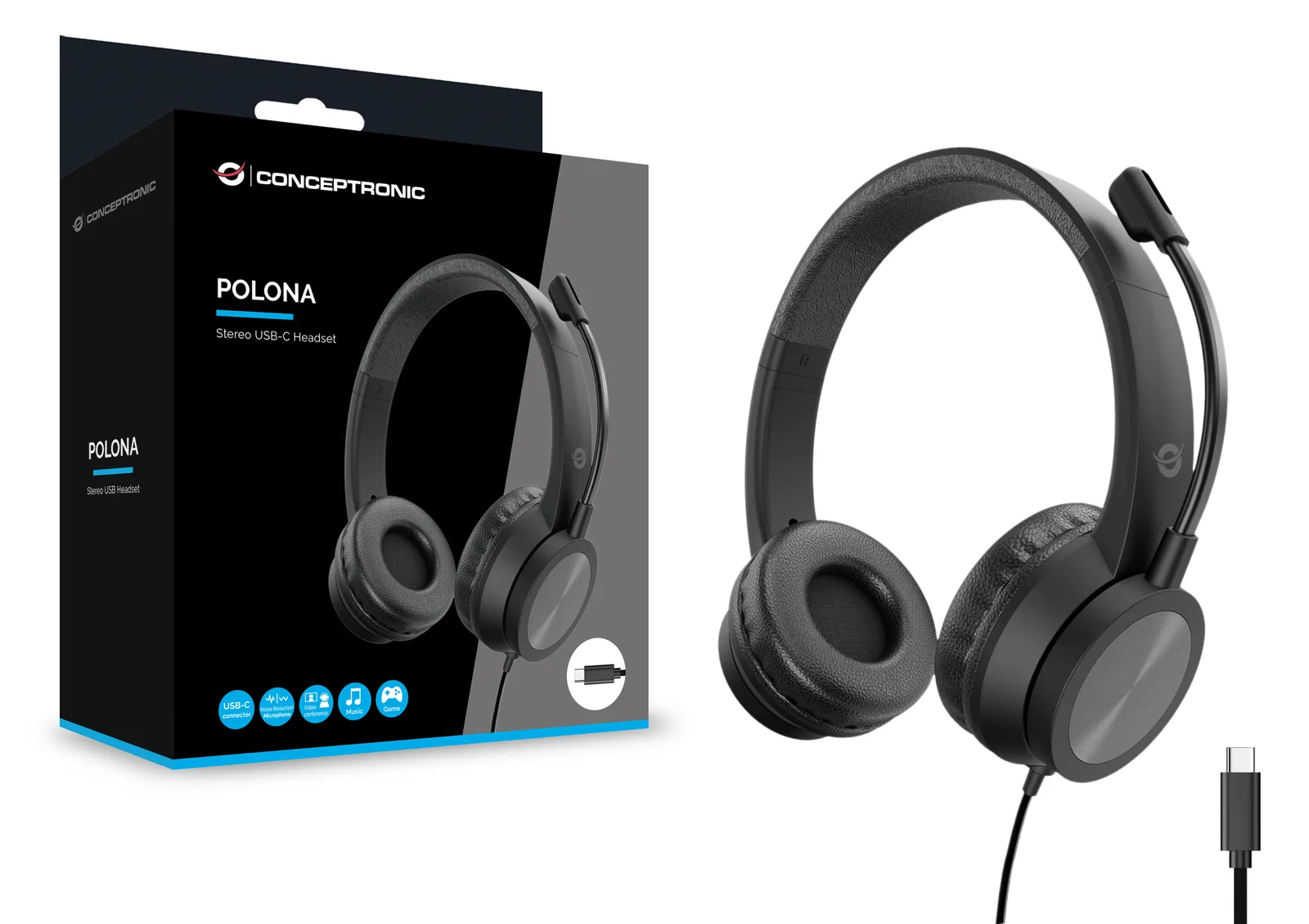 Conceptronic Headset Stereo USB-C/Mikro/Bedien./ANC - Headset - 22 KHz, Ansicht 3