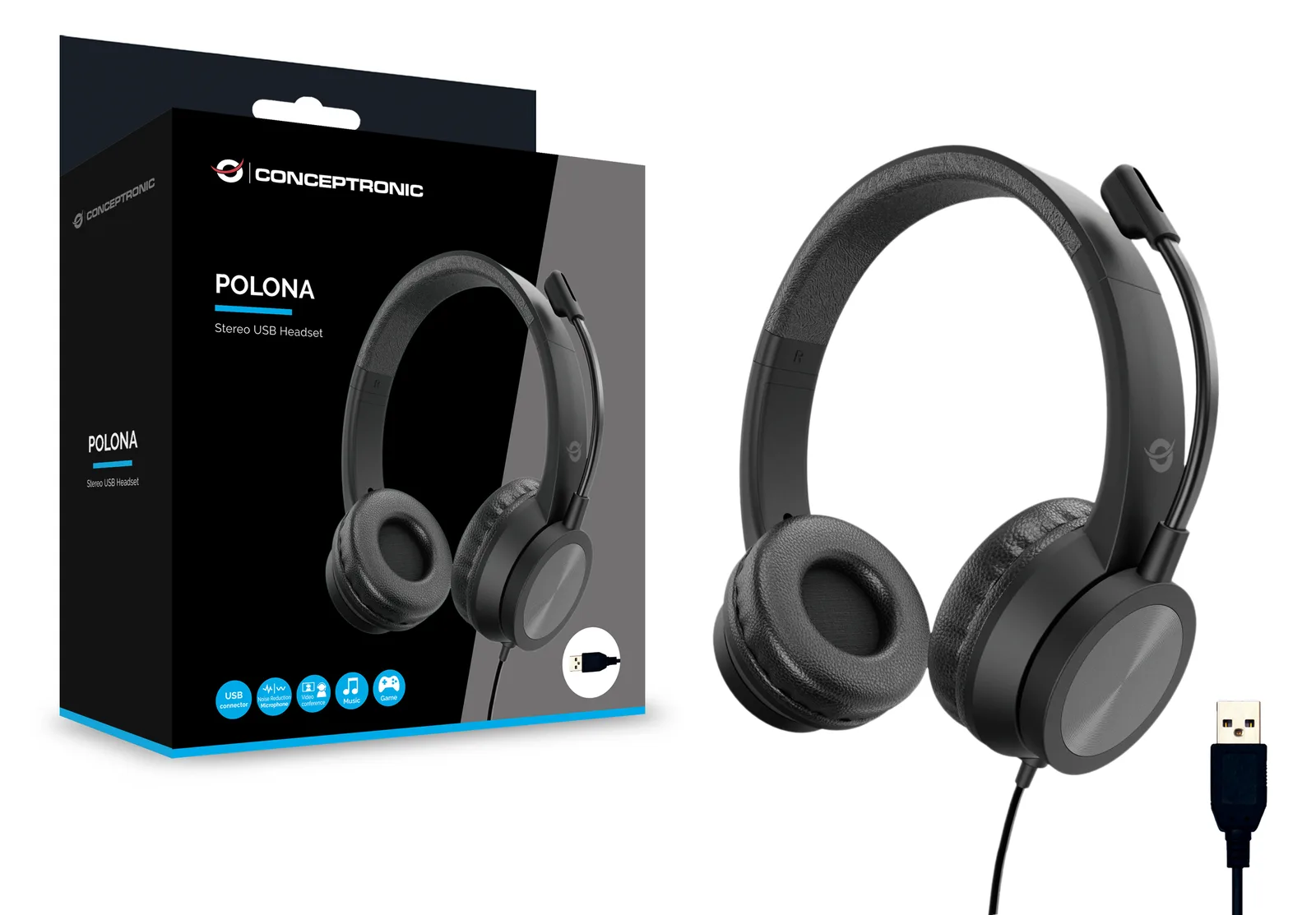 Conceptronic POLONA05B Stereo USB Headset - Headset - 22 KHz, Ansicht 3