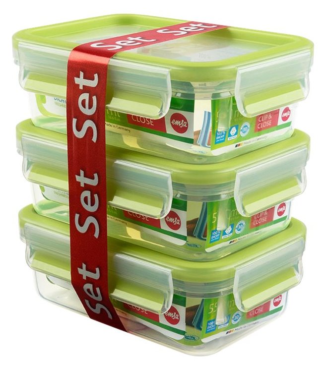 Groupe SEB EMSA CLIP & CLOSE - Lebensmittelbehälter - 0.55 L - durchsichtig, Hellgrün (Packung mit 3)