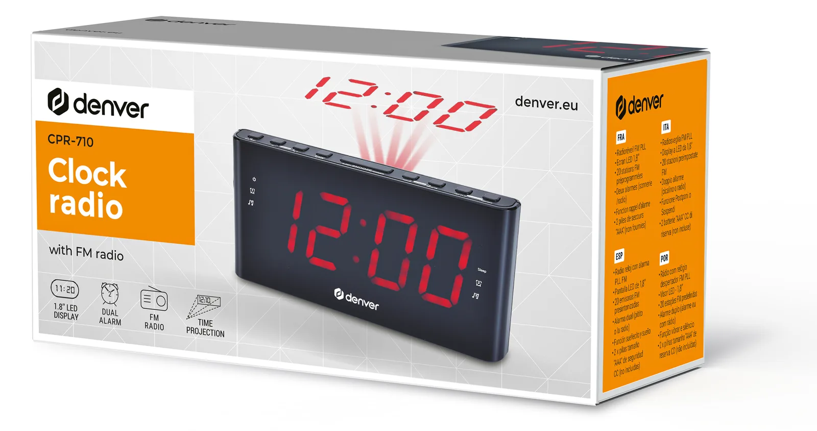 Inter Sales Denver CPR-710 - Digitaler Wecker - Rechteck - Schwarz - PLL - Radio/Summer - Zeit, Ansicht 2
