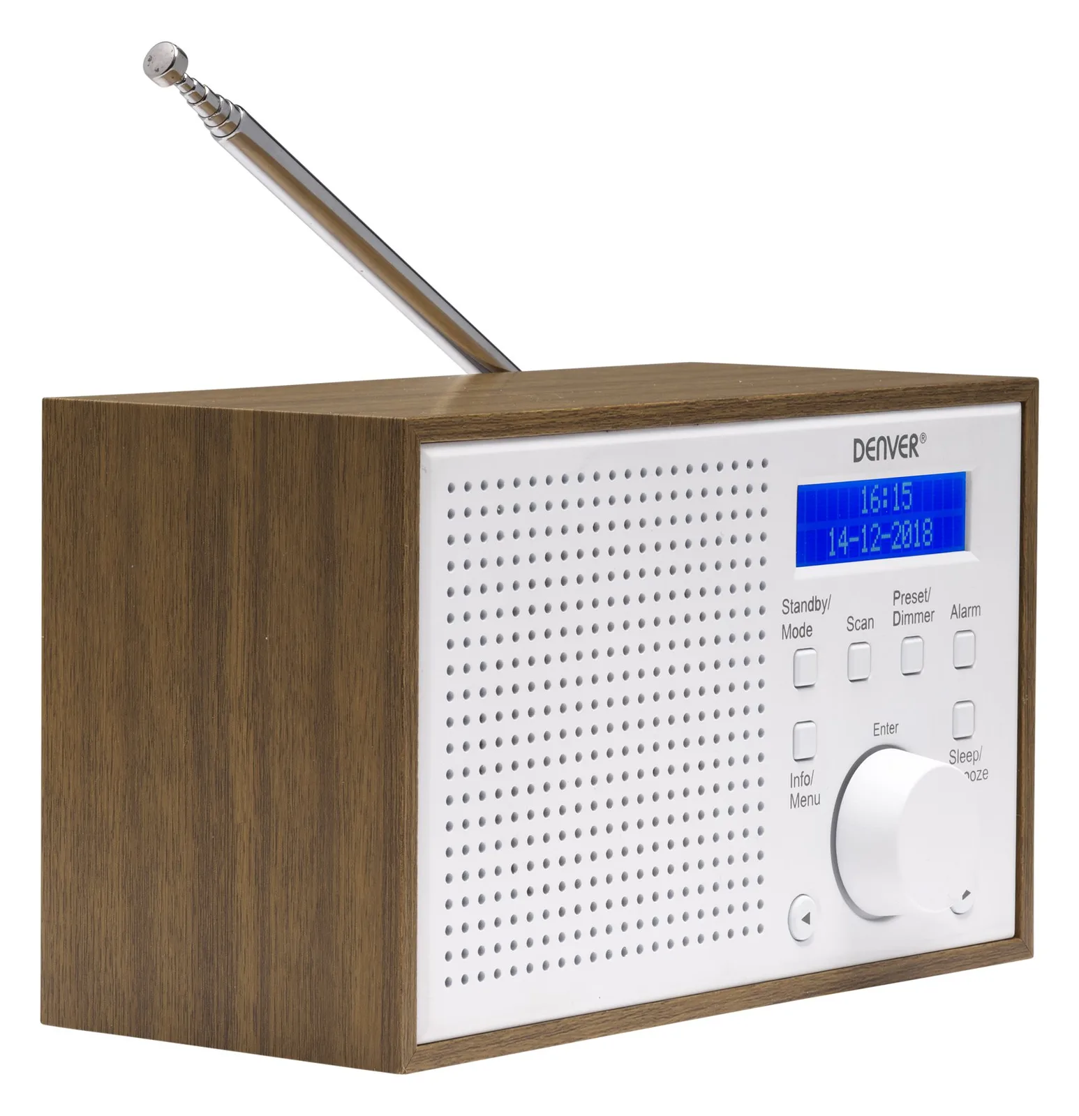 Inter Sales Denver DAB-46WHITE - Internet - Analog & Digital - DAB+,FM - 2 W - LCD - Braun - Weiß, Ansicht 3
