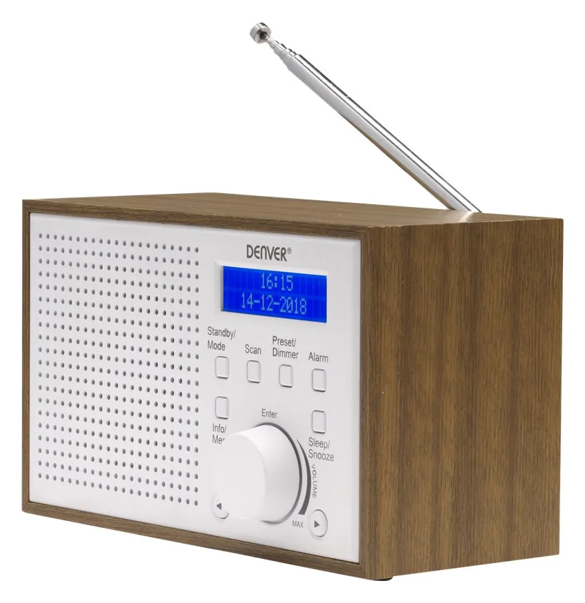 Inter Sales Denver DAB-46WHITE - Internet - Analog & Digital - DAB+,FM - 2 W - LCD - Braun - Weiß, Ansicht 5