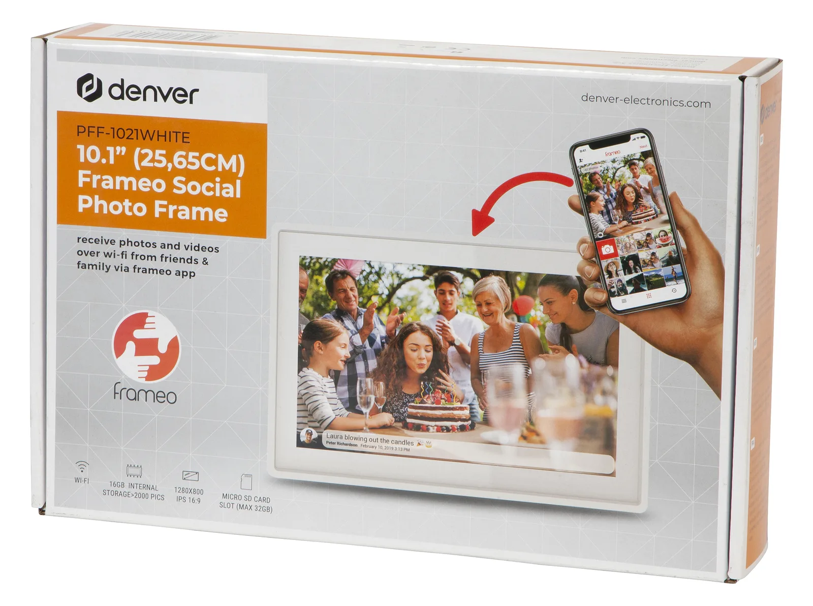 Inter Sales DENVER FRAMEO PFF-1021WHITE - Digitaler Fotorahmen - 16 GB - 25.7 cm (10.1"), Ansicht 4