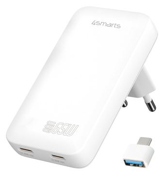 4smarts Netzladegerät FlatPlug Slim Dual 65W GaN 2C weiß von LumaTech