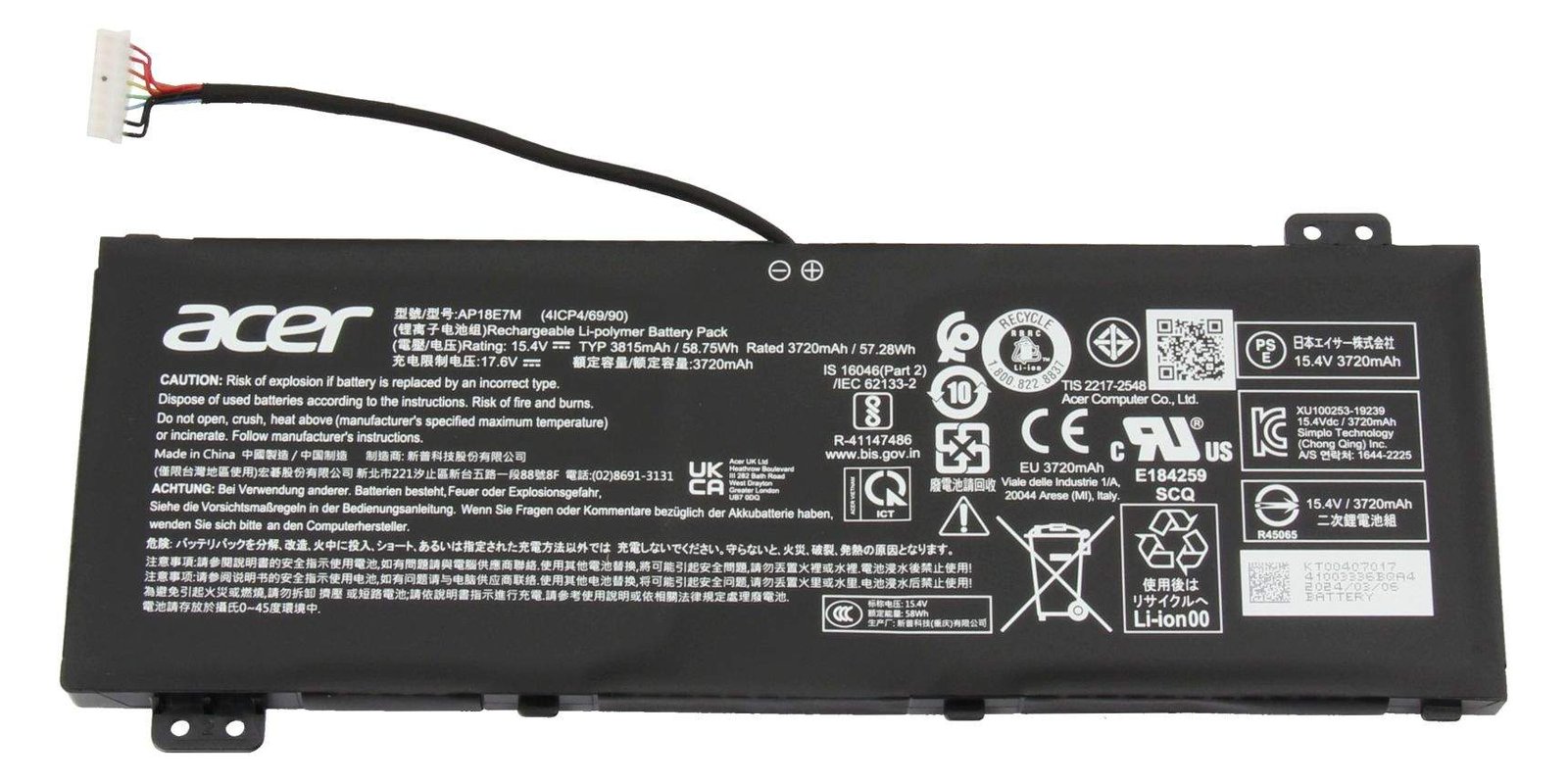 Acer Battery Polymer 4C - Akku - Akku - 3.720 mAh