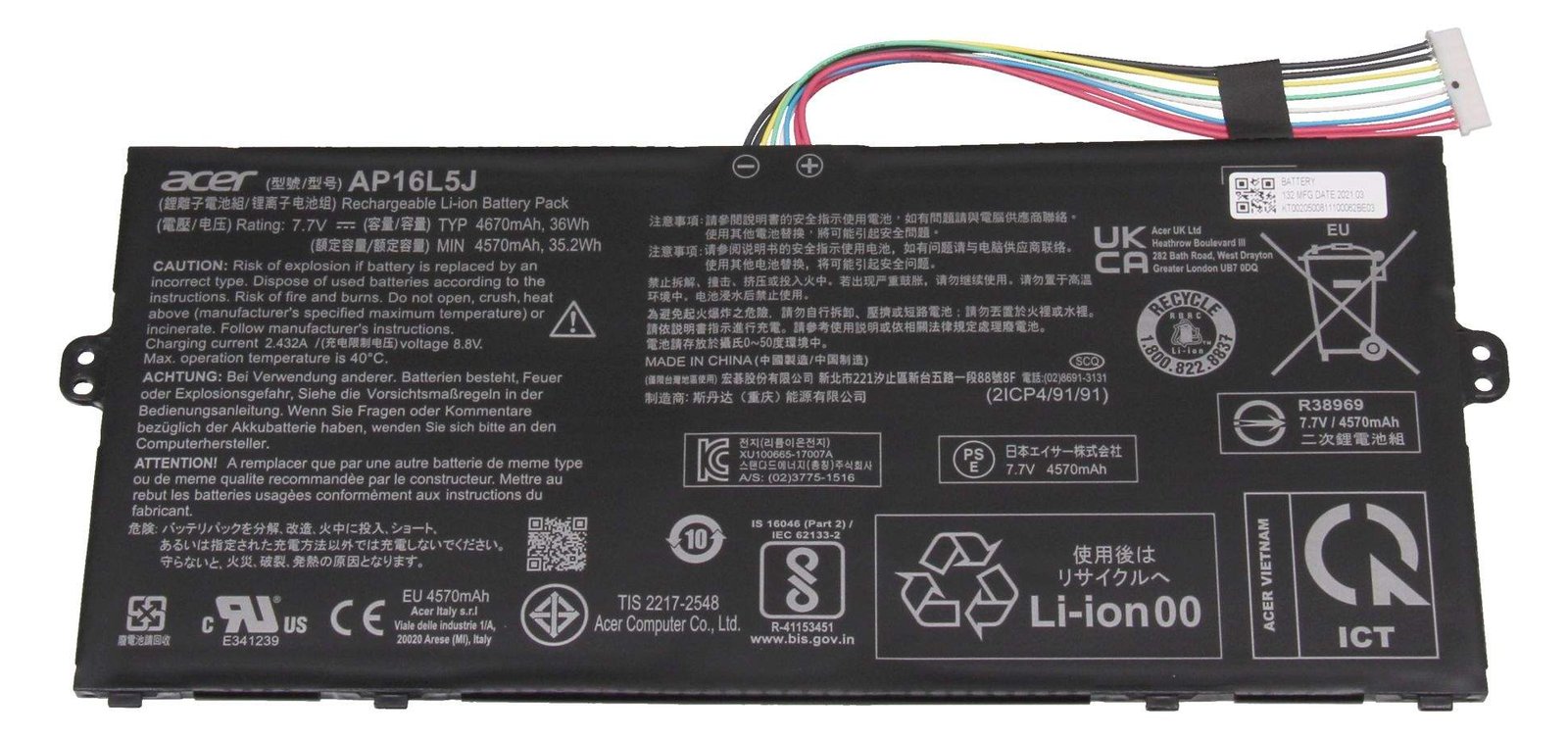 Acer KT.00205.009 Akku 36Wh Original AP16L5J - Batterie - 4.670 mAh