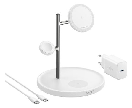 Anker Innovations MagGo Magnetic Wireless Charger 15W 3-in-1 Stand White EU Plug