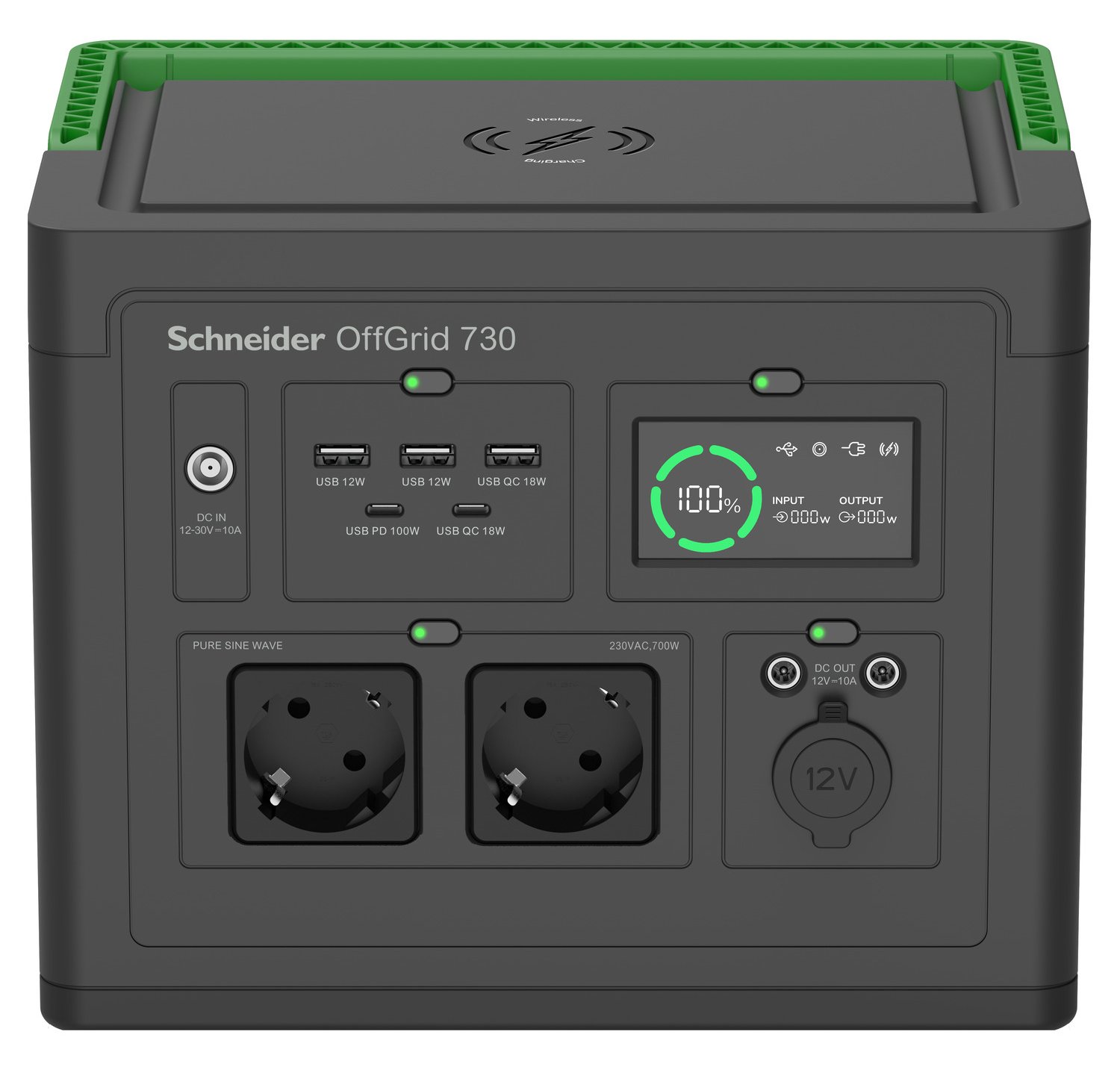 APC Schneider OffGrid 730 - Tragbares kraftwerk - 2 CEE 7/3 Schuko-Steckdosen, Sinuswelle, 3 USB-A, 1 USB-C