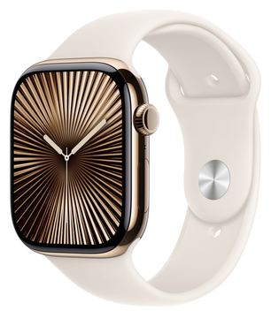 Apple Watch Series 10 (GPS + Cellular) - 46 mm - Gold Titan - mit Sportband - Starlight - Bandgröße: S/M von LumaTech