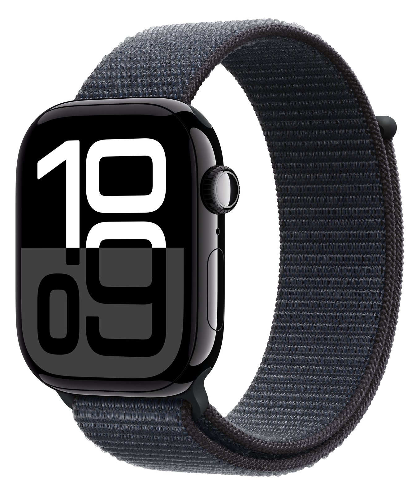 Apple Watch Series 10 (GPS) - 46 mm - Jet Black Aluminium - mit Sportschleife - Tinte - Handgelenkgröße: 130-200 mm