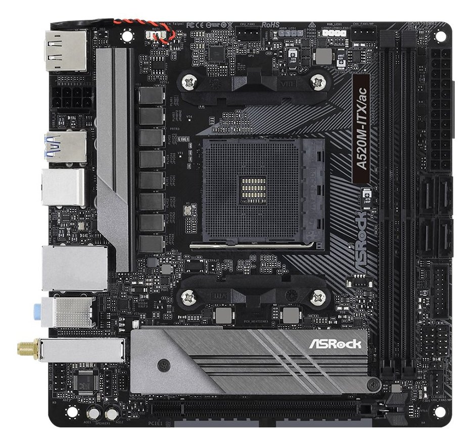 ASRock A520M-ITX/ac - Motherboard - Mini-ITX - Socket AM4 - AMD A520 Chipsatz - USB-C Gen1, USB 3.2 Gen 1 - Gigabit