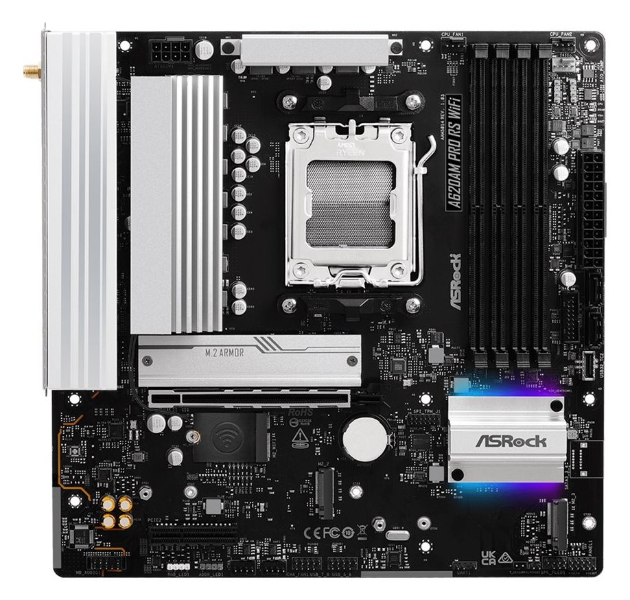 ASRock A620AM PRO RS WIFI - Motherboard - micro ATX - Socket AM5 - AMD A620A Chipsatz - 2.5 GB LAN, Wi-Fi, Bluetooth