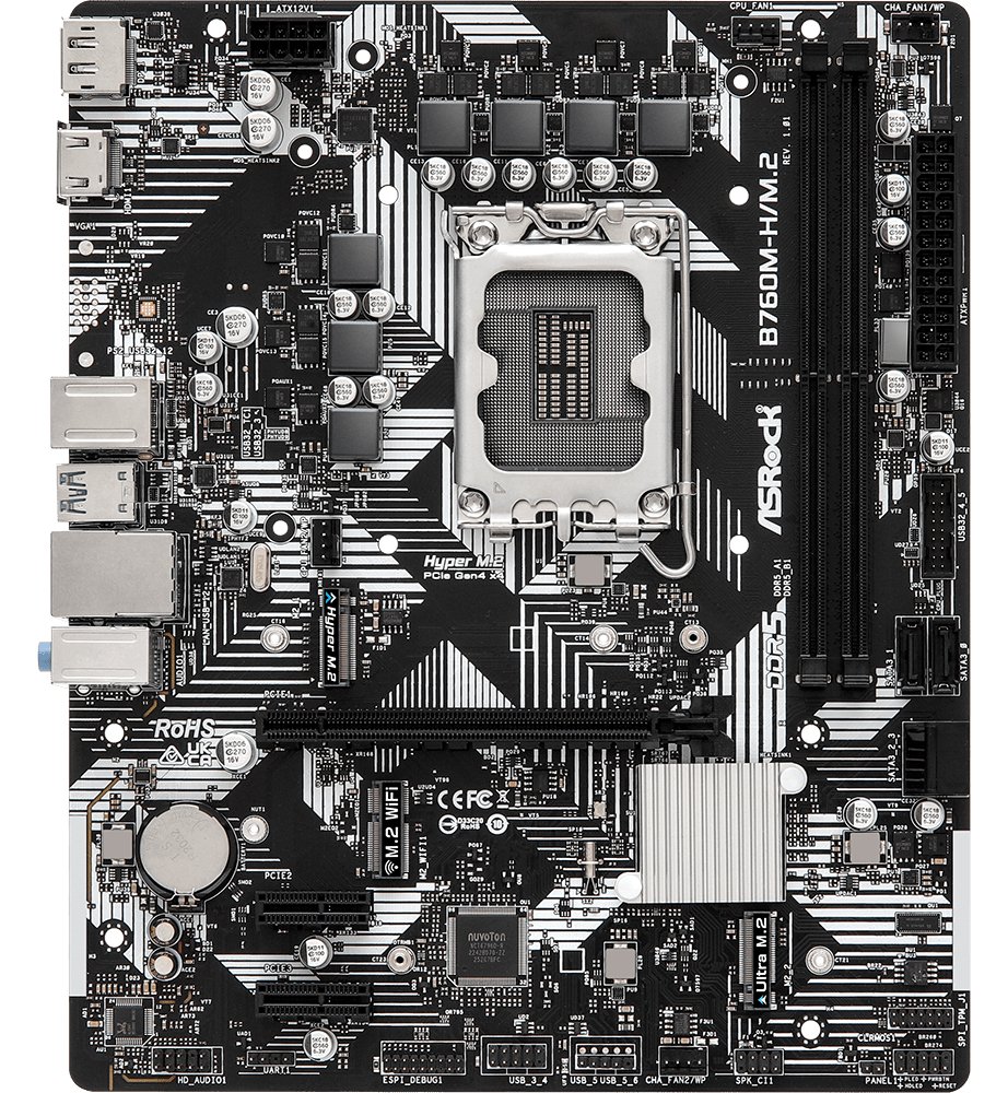 ASRock B760M-H/M.2 - Motherboard - micro ATX - LGA1700-Sockel - B760 Chipsatz - USB 3.2 Gen 1, USB-C 3.2 Gen 1