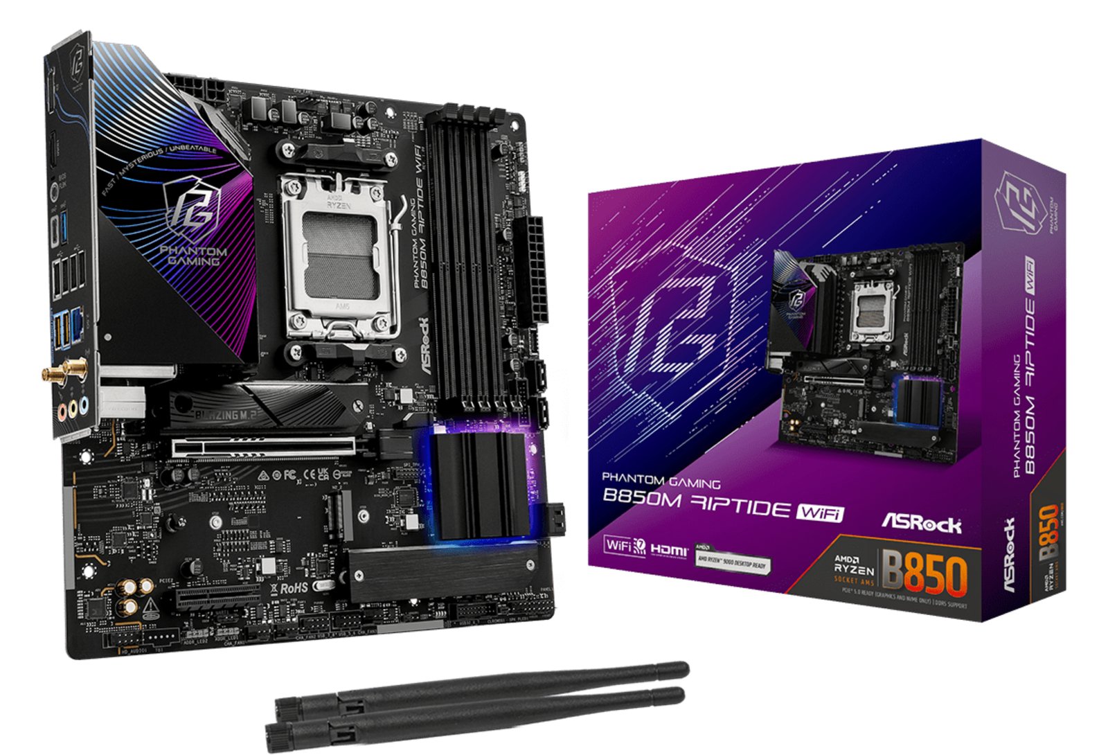 ASRock B850M Riptide WiFi AM5 mATX HDMI/DP DDR5 - AMD Sockel AM5 (Ryzen Zen4) - Micro/Mini/Flex-ATX