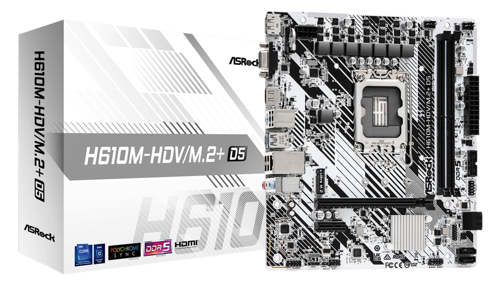 ASRock H610M-HDV/M.2+ D5 - Motherboard - micro ATX - LGA1700-Sockel - H610 Chipsatz - USB 3.2 Gen 1, USB-C 3.2 Gen 1
