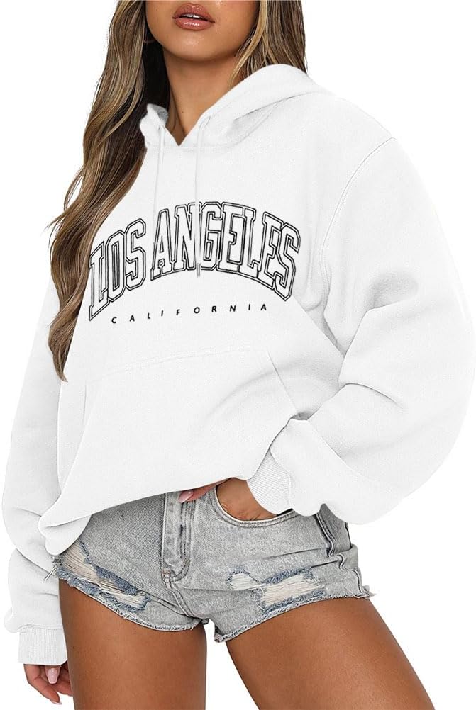 Tomwell Oversized Hoodie Damen Los Angeles Pullover Winter Kapuzenpullover Langarm Sweatshirt Casual Hoody mit Kapuze