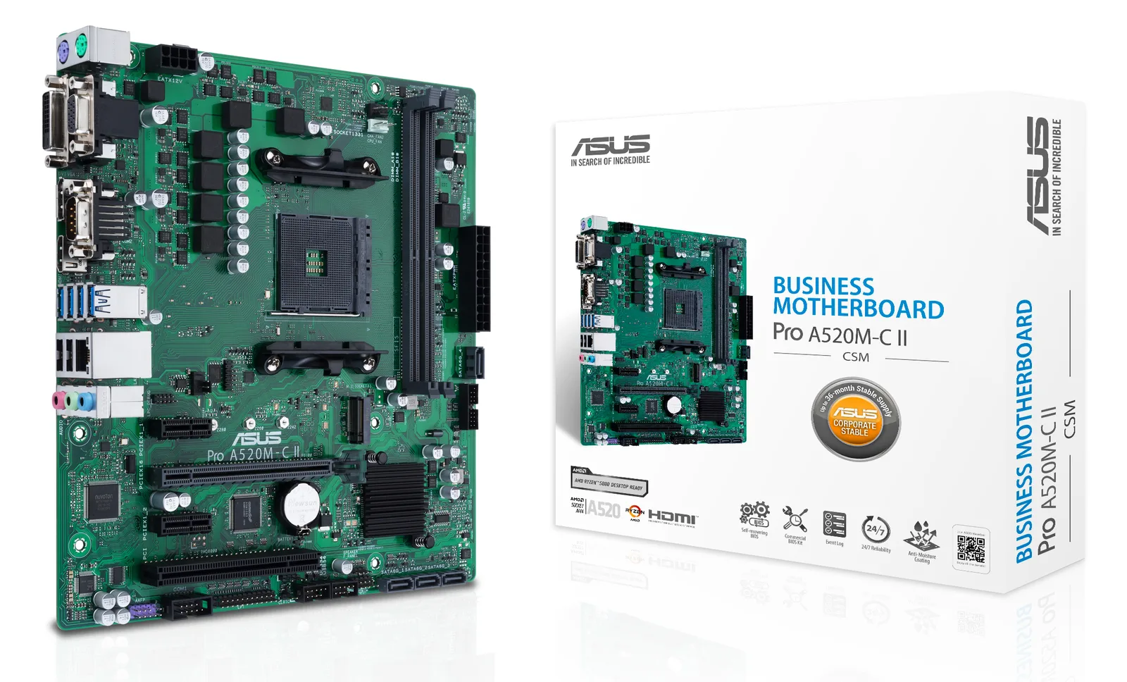 ASUS MB ASUS PRO A520M-C II/CSM (AMD,AM5,DDR4,mATX) - AMD Sockel AM5 (Ryzen Zen4), Ansicht 2