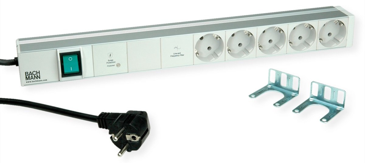 Bachmann 19 1HE 5xCEE7/3 800.39351xSchalter 1xGVS-Plus 2 0m CEE7/7