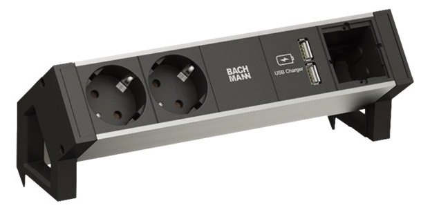 Bachmann DESK 2 ALU BLACK - Steckdosenleiste - Wechselstrom 250 V - Eingabe, Eingang GST18i3 - Ausgangsanschlüsse: 2