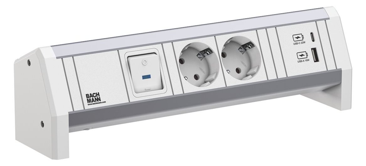 Bachmann DESK 2xCEE7/3902.02911xSchalter 1xUSB A/C 22W GST18 RAL9010