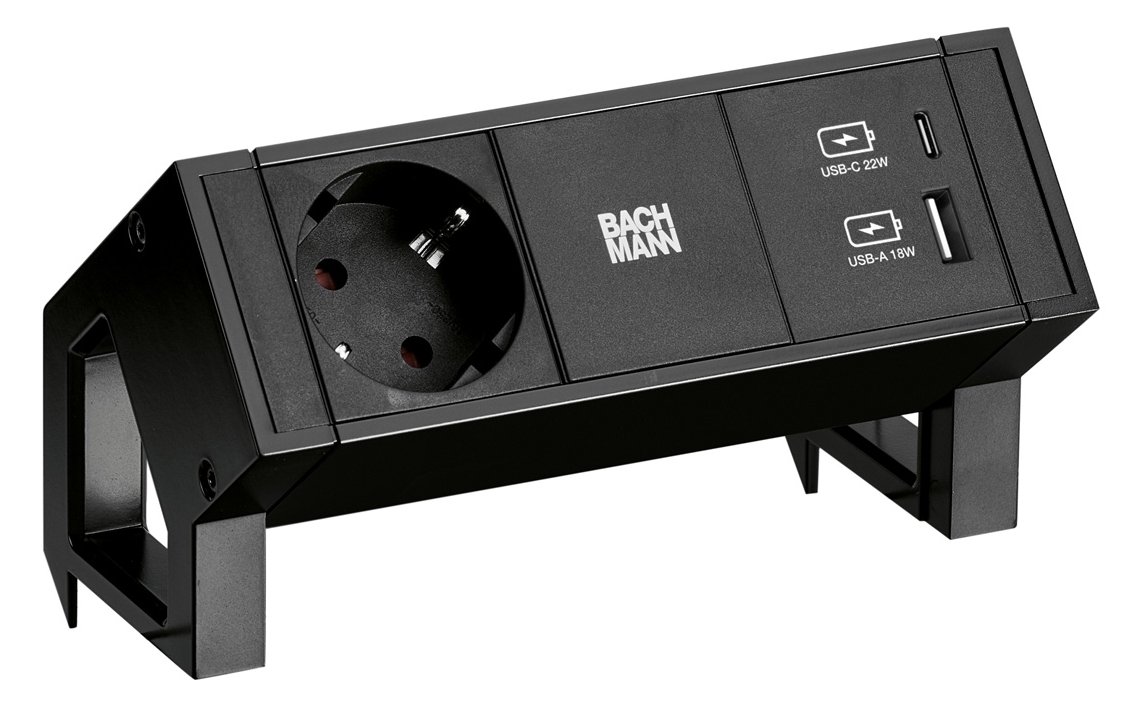 Bachmann DESK2 1x CEE7/3 USB A/C Charger Black