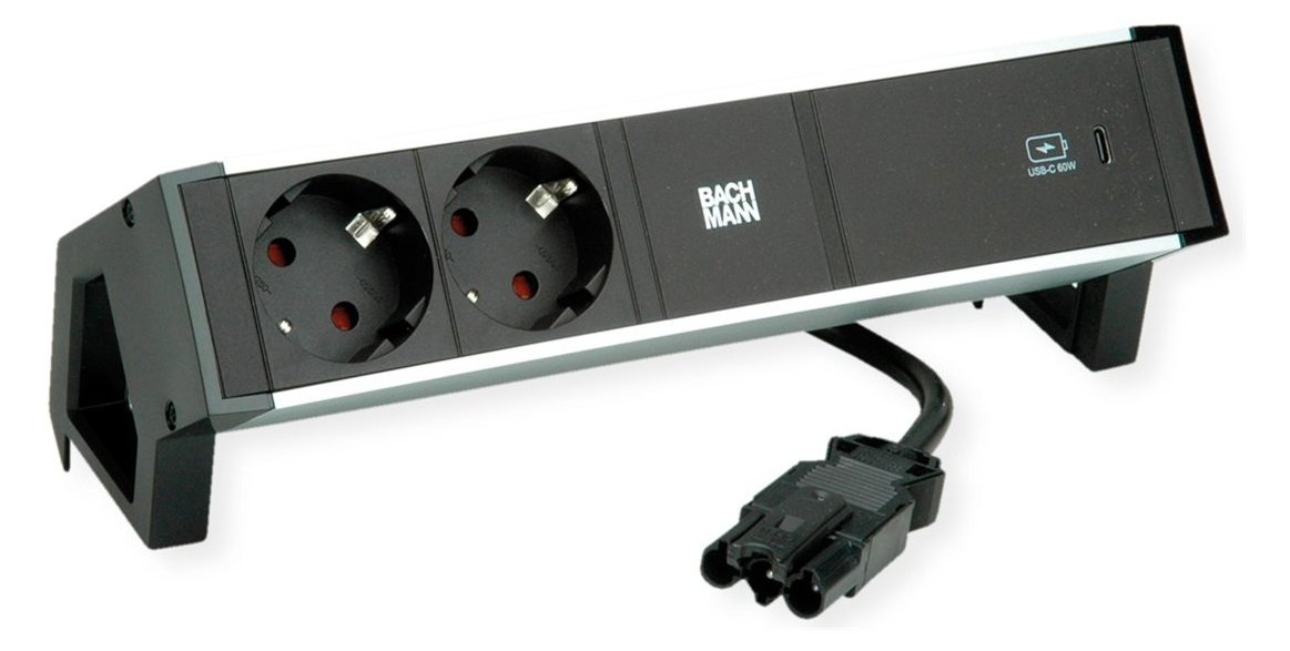 Bachmann DESK2 ALU BLACK 937.3032xCEE7/3 1xUSBC 60W 0,2m GST18