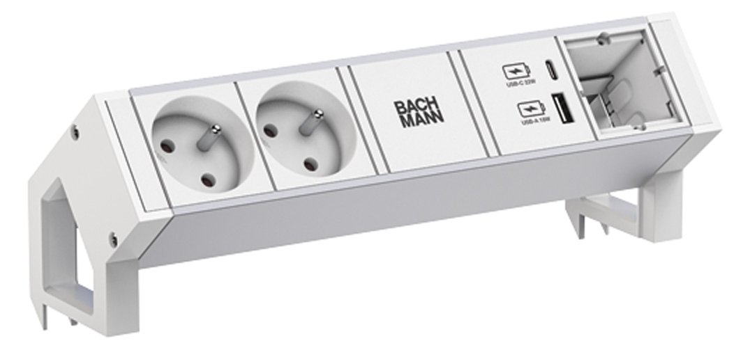 Bachmann DESK2 ALU WHITE 2xUTE 937.4151xCM 1xUSB A/C 22W 0 2m GST18