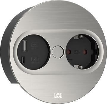 Bachmann TWIST2 1xCEE7/3 1USB Inox-Optik rund Aderendhülsen USB Charg. A/C 2m von LumaTech