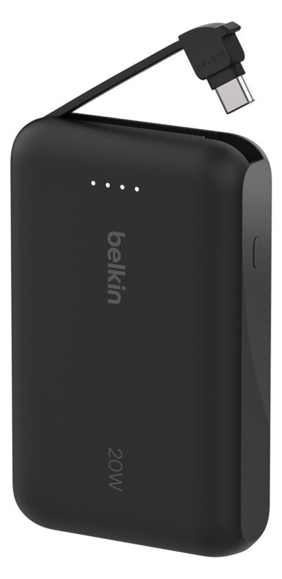 Belkin 10k PD20w Integrated USB-C Cable Power Bank Black
