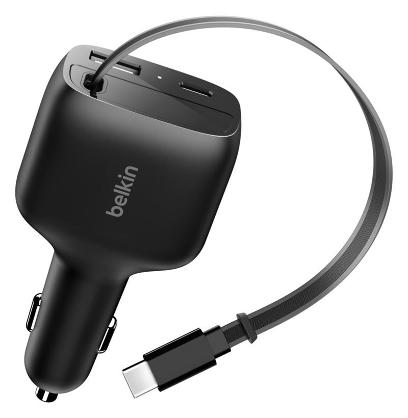 Belkin 75W 2-Port w Retractable USB-C Cbl Car - Kabel